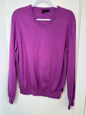 BOSS Hugo Boss Men’s Purple V Neck Sweater Slim Fit 100% Cotton
